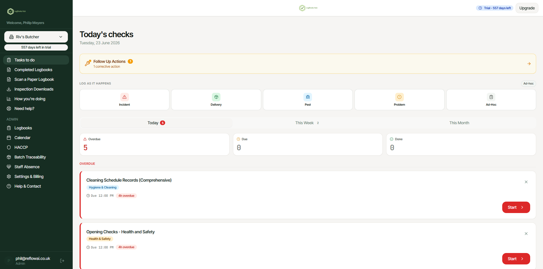 LogBooks Hub web app dashboard